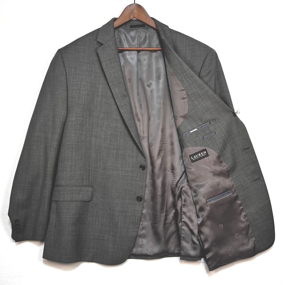Lauren Ralph Lauren Sport Coat Blazer Mens 52L Gray 2-Button Wool Blend Suit